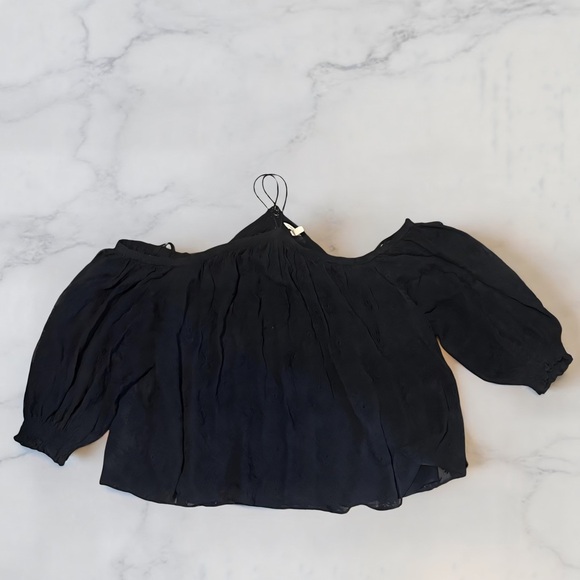 Rebecca Taylor Cold Shoulder Silk Blouse Indigo Blue Size 6 - Picture 4 of 11